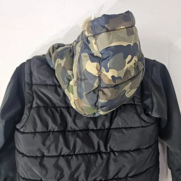 Nike Puffer Jacket Youth Small 4-5 Black Green Camouflage Kids Hoodie Vest Coat - Picture 9 of 10